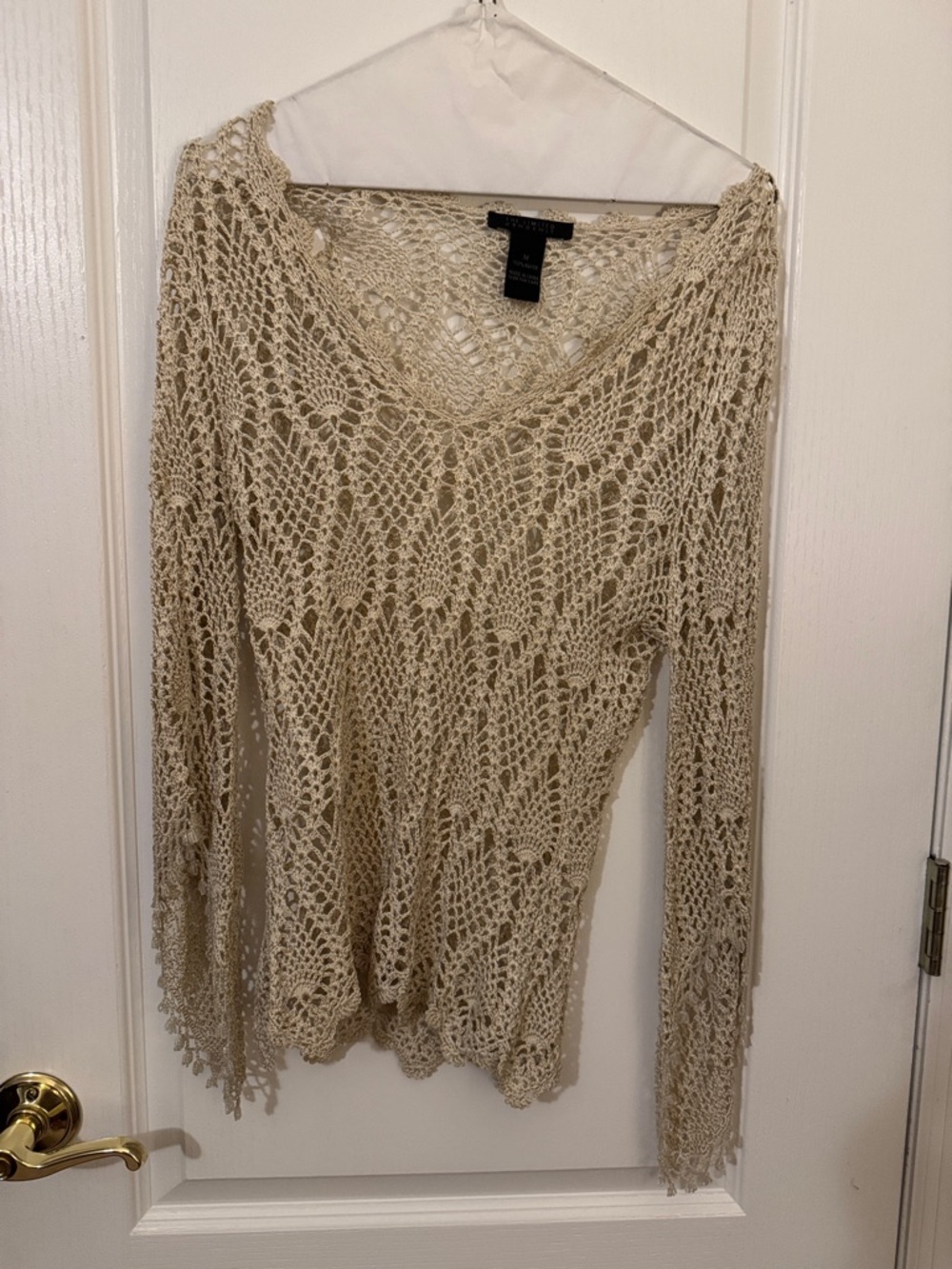 The Limited Cream Crochet V-Neck Knit Top